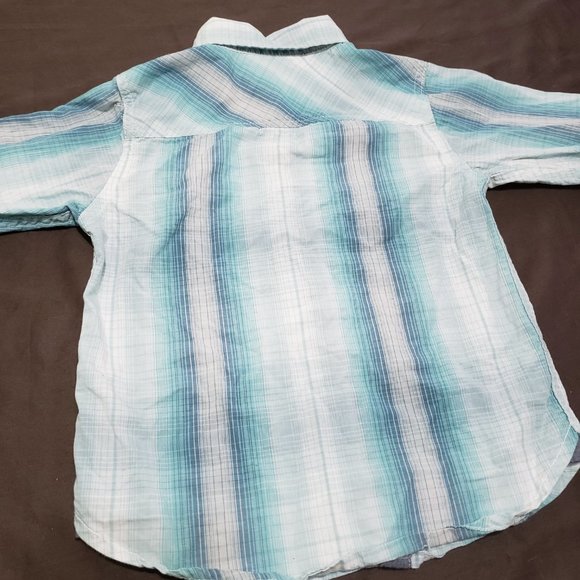 Calvin Klein Button Up Collared Shirt Blue Stripe Long Sleeve 3T 100% Cotton - Picture 2 of 9